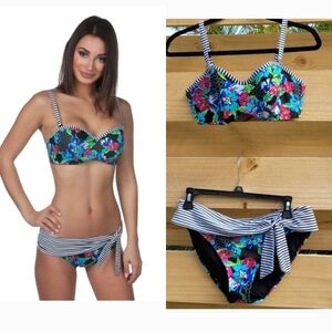 Panache Elle Underwire Bandeau Bikini Floral Swim Top 34DD + Medium Bottoms 2pc